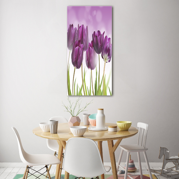 Quadro stampa su vetro verticale Tulipani viola