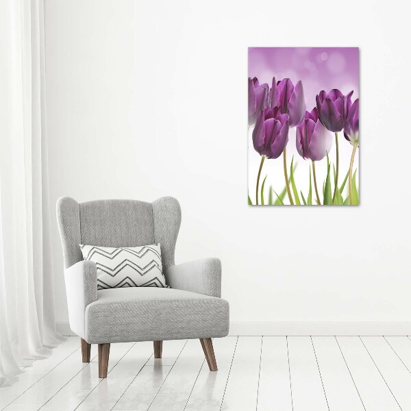 Quadro stampa su vetro verticale Tulipani viola