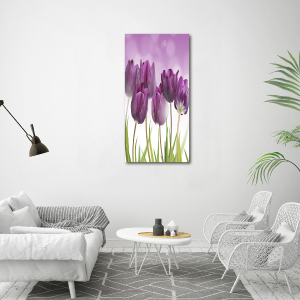 Quadro stampa su vetro verticale Tulipani viola