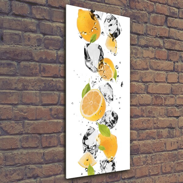 Quadro in vetro verticale Limoni e acqua