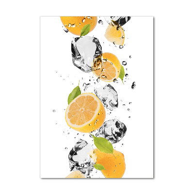 Quadro in vetro verticale Limoni e acqua