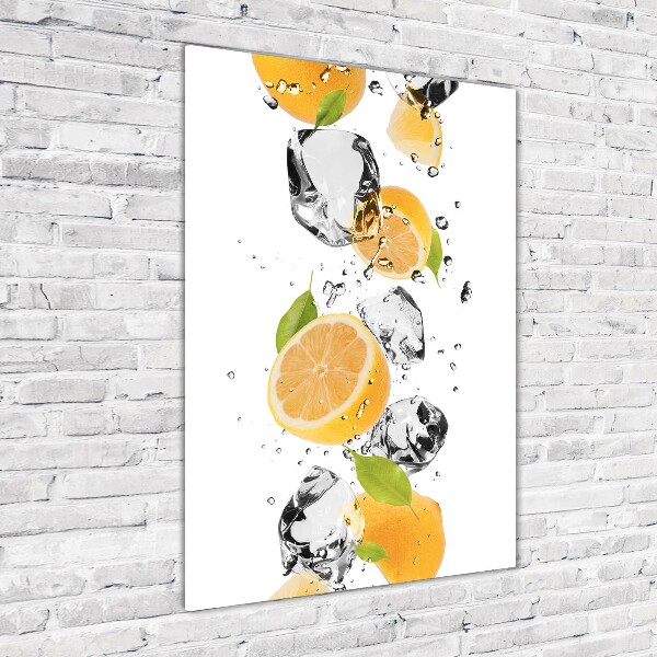 Quadro in vetro verticale Limoni e acqua