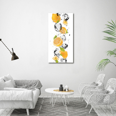 Quadro in vetro verticale Limoni e acqua