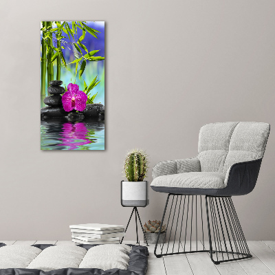 Quadro di vetro verticale Orchidea e bambù