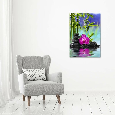 Quadro di vetro verticale Orchidea e bambù