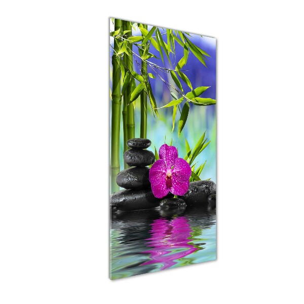 Quadro di vetro verticale Orchidea e bambù
