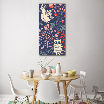 Quadro stampa su vetro verticale Gallo, gallina, gufo