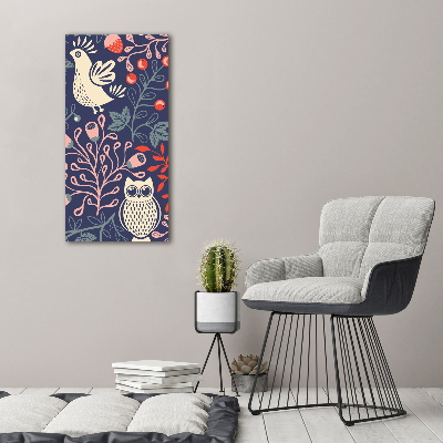 Quadro stampa su vetro verticale Gallo, gallina, gufo