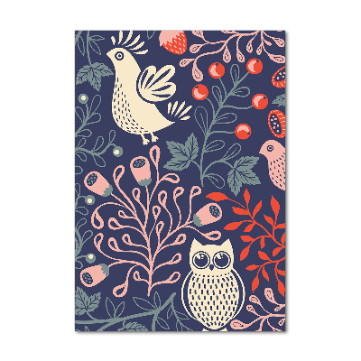 Quadro stampa su vetro verticale Gallo, gallina, gufo