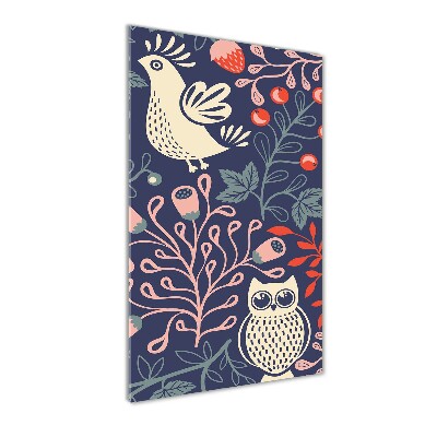 Quadro stampa su vetro verticale Gallo, gallina, gufo