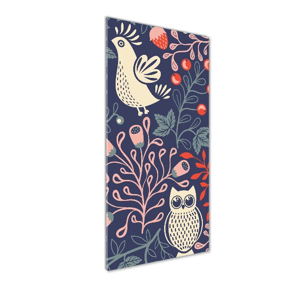 Quadro stampa su vetro verticale Gallo, gallina, gufo