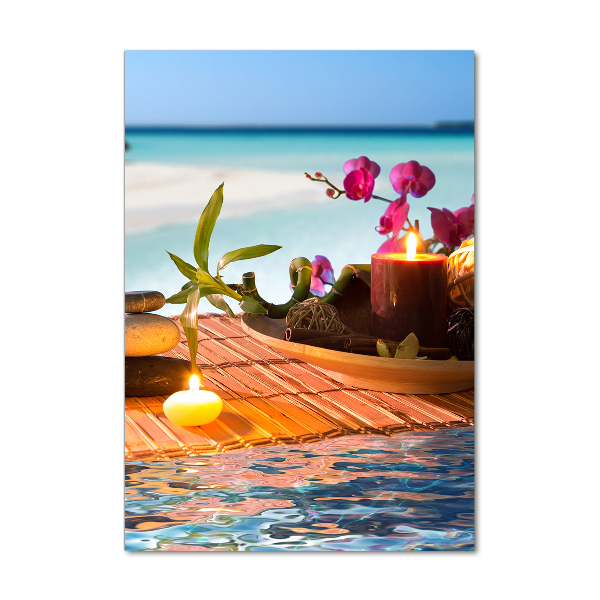 Quadro vetro verticale Orchidea e bambù