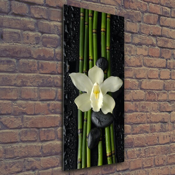 Quadro in vetro verticale Orchidea e bambù