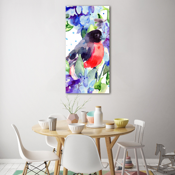 Quadro vetro verticale Uccelli e fiori