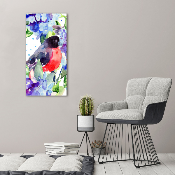 Quadro vetro verticale Uccelli e fiori