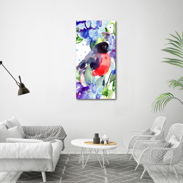 Quadro vetro verticale Uccelli e fiori