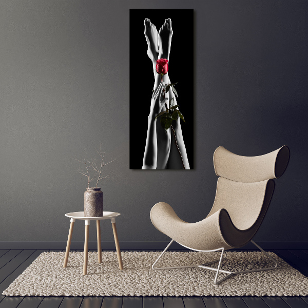 Quadro in vetro verticale Rosa e piedi