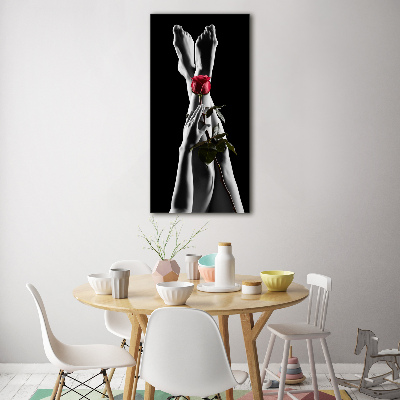Quadro in vetro verticale Rosa e piedi