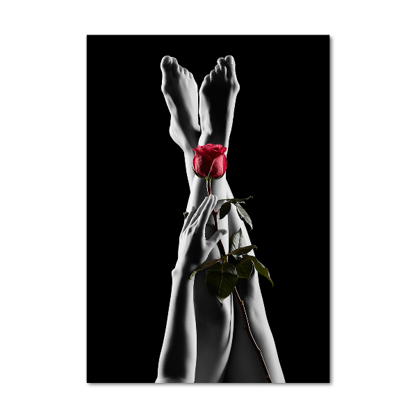 Quadro in vetro verticale Rosa e piedi