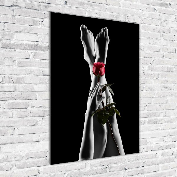Quadro in vetro verticale Rosa e piedi