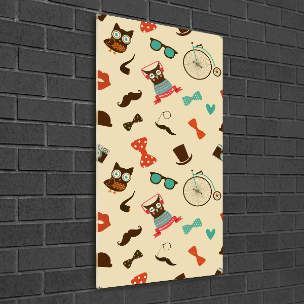 Quadro vetro verticale Occhiali da ciclista a forma di gufo