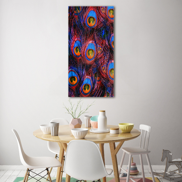 Quadro in vetro verticale Piume di pavone