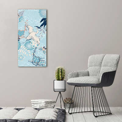 Quadro stampa su vetro verticale Gru e fiori