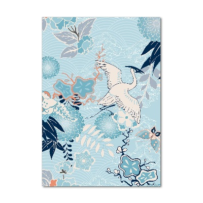 Quadro stampa su vetro verticale Gru e fiori