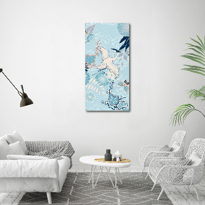 Quadro stampa su vetro verticale Gru e fiori