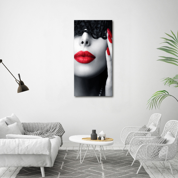 Quadro di vetro verticale Maschera di pizzo