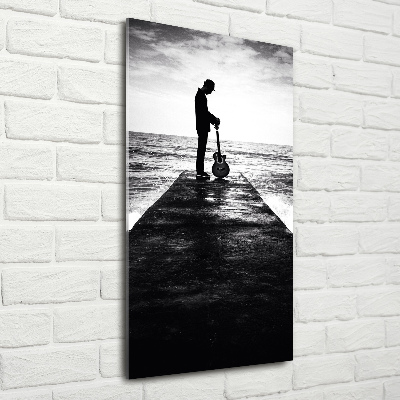 Quadro vetro verticale Chitarrista sul molo