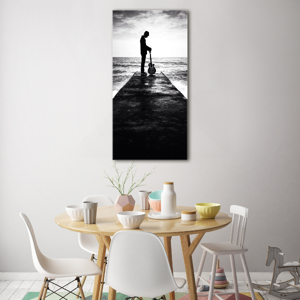 Quadro vetro verticale Chitarrista sul molo