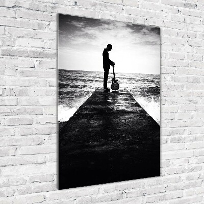 Quadro vetro verticale Chitarrista sul molo