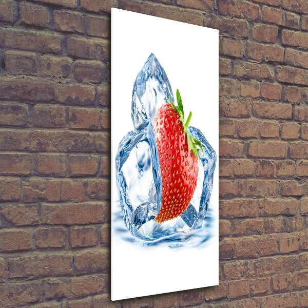 Quadro vetro verticale Fragola e ghiaccio