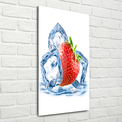 Quadro vetro verticale Fragola e ghiaccio