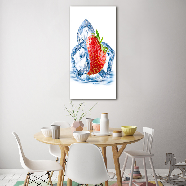Quadro vetro verticale Fragola e ghiaccio