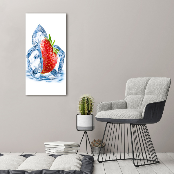 Quadro vetro verticale Fragola e ghiaccio