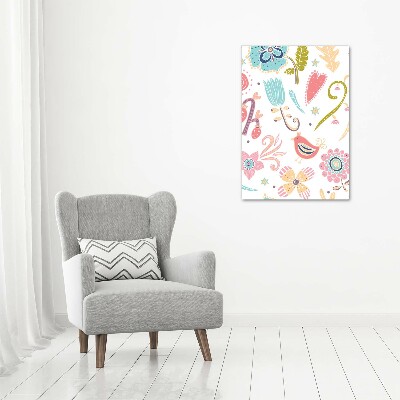 Quadro di vetro verticale Piante e uccelli