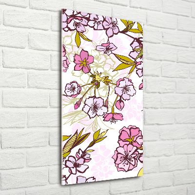 Quadro di vetro verticale Fiori di ciliegio