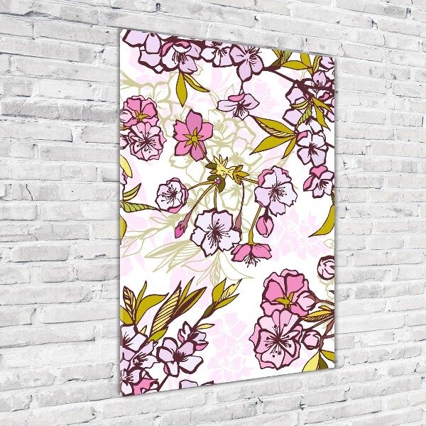 Quadro di vetro verticale Fiori di ciliegio