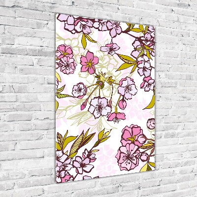 Quadro di vetro verticale Fiori di ciliegio