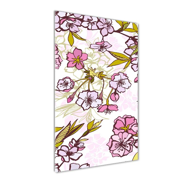 Quadro di vetro verticale Fiori di ciliegio