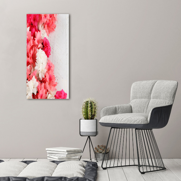 Quadro in vetro verticale Fiori sul legno