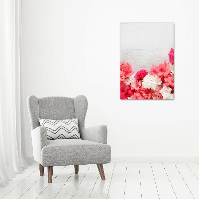 Quadro in vetro verticale Fiori sul legno