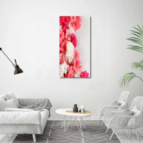 Quadro in vetro verticale Fiori sul legno