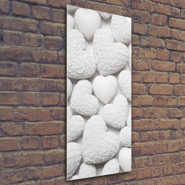 Quadro in vetro verticale Sfondo a forma di cuore bianco