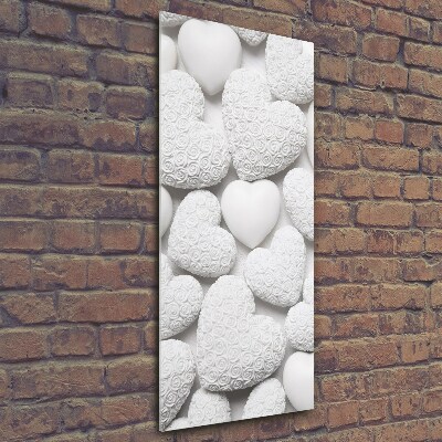 Quadro in vetro verticale Sfondo a forma di cuore bianco