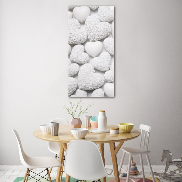 Quadro in vetro verticale Sfondo a forma di cuore bianco