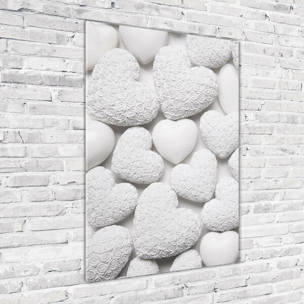 Quadro in vetro verticale Sfondo a forma di cuore bianco
