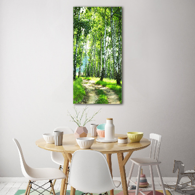 Quadro in vetro verticale Foresta di betulle